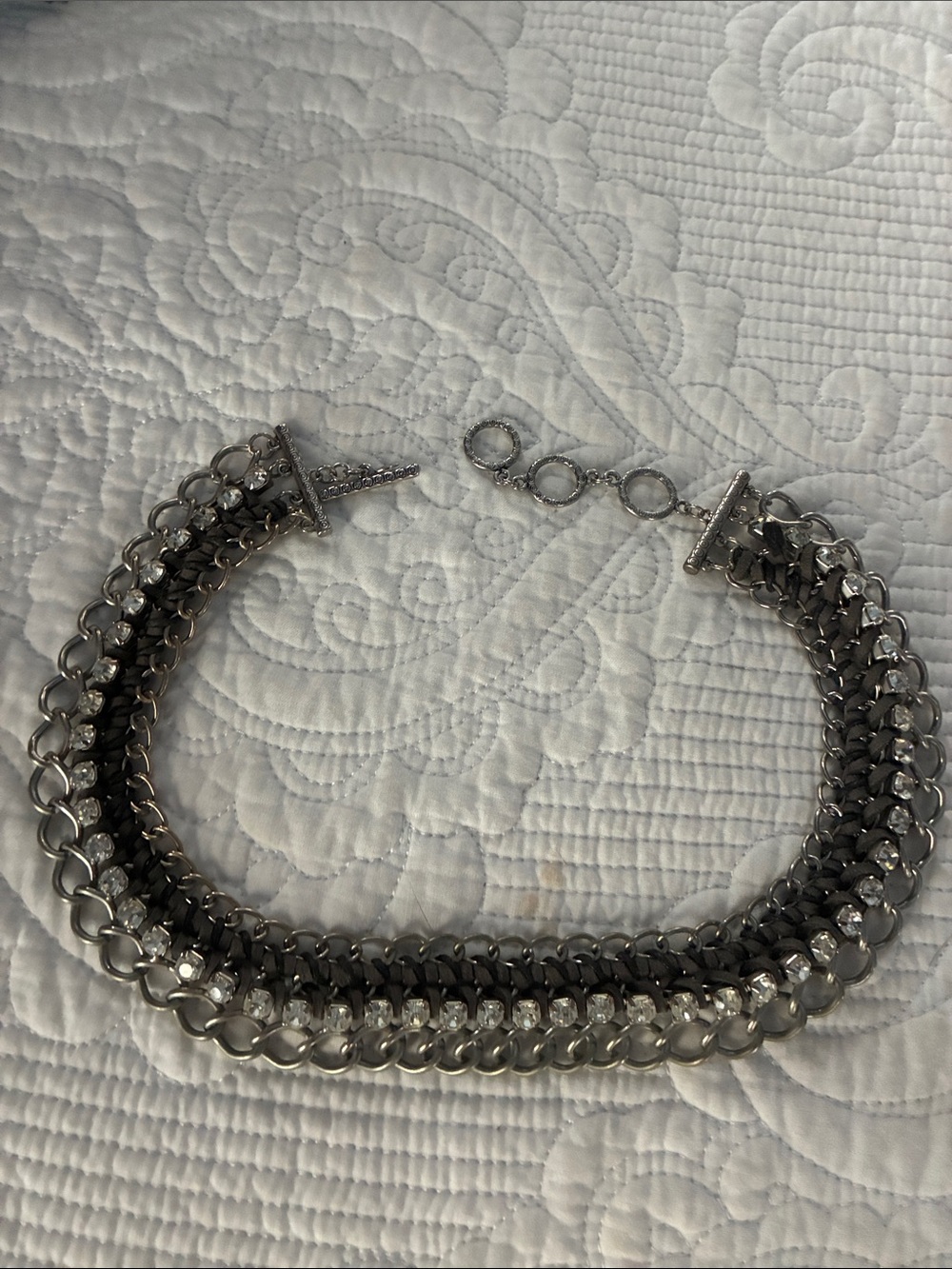Premier Silver-Tone Layered Chain Necklace with Crystal Row